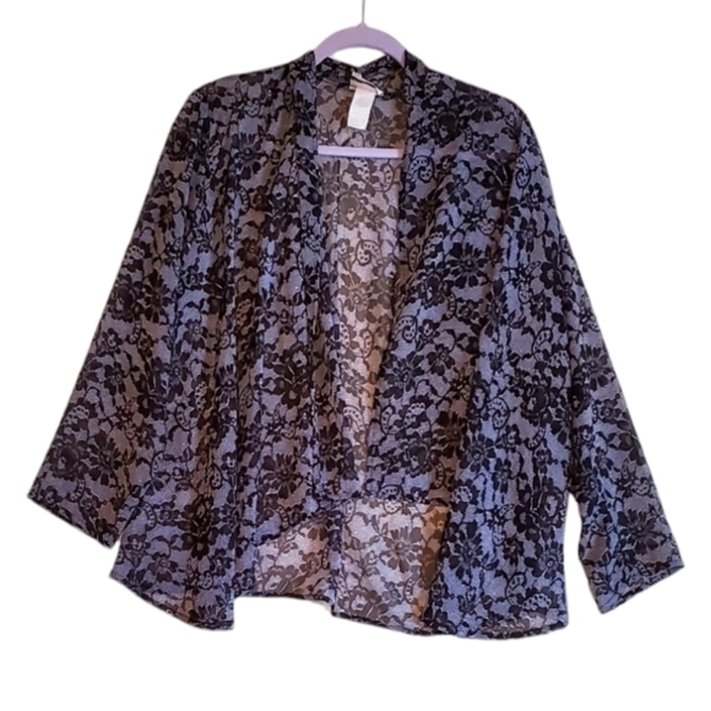 BonWorth Black Lace Floral Open Wrap Shrug Medium Petite MP Pre-owned Women‎